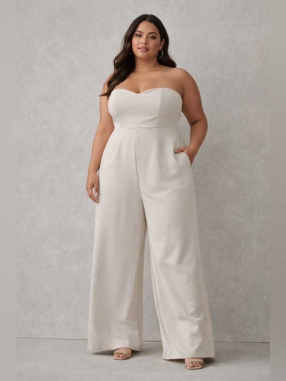 Verda Size 46 Strapless Wide-Leg Jumpsuit  Bone